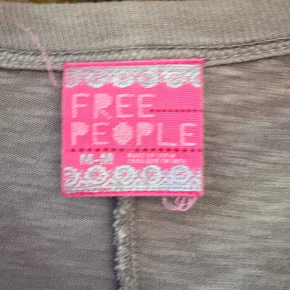 Free People Taupe Short Sleeve Tee with Multicolor Beaded Scoop Neck - Picture 4 of 6